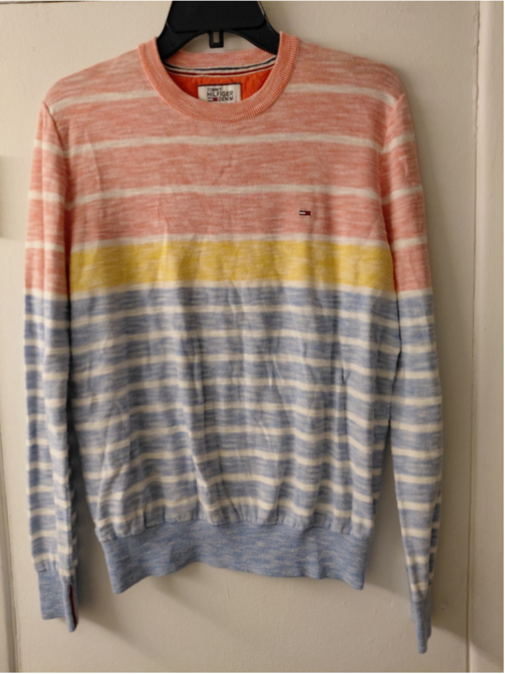 Ladies Small Tommy Hilfiger Denim Sweater Multicolored Striped 90's Y2K